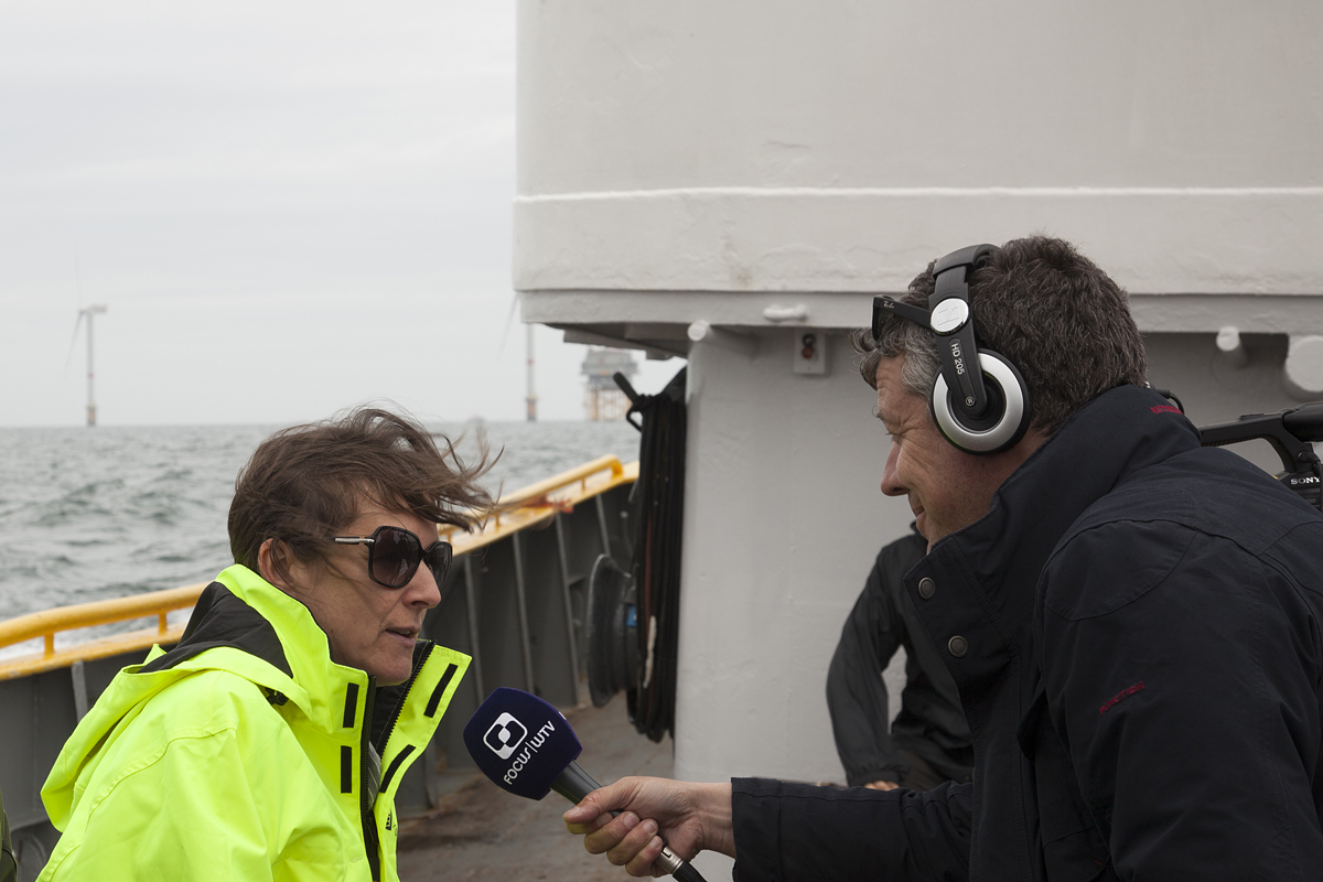 Annemie Vermeylen of C-Power being interviewed onboard by Flemish tv